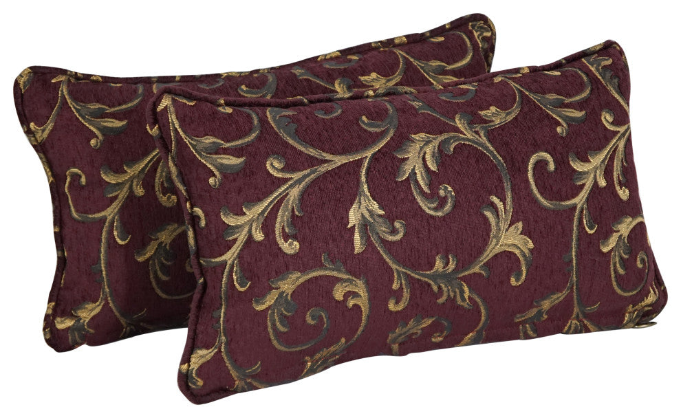 18" Double-Corded Jacquard Chenille Throw Pillows, Set of 2, Burgundy Vines