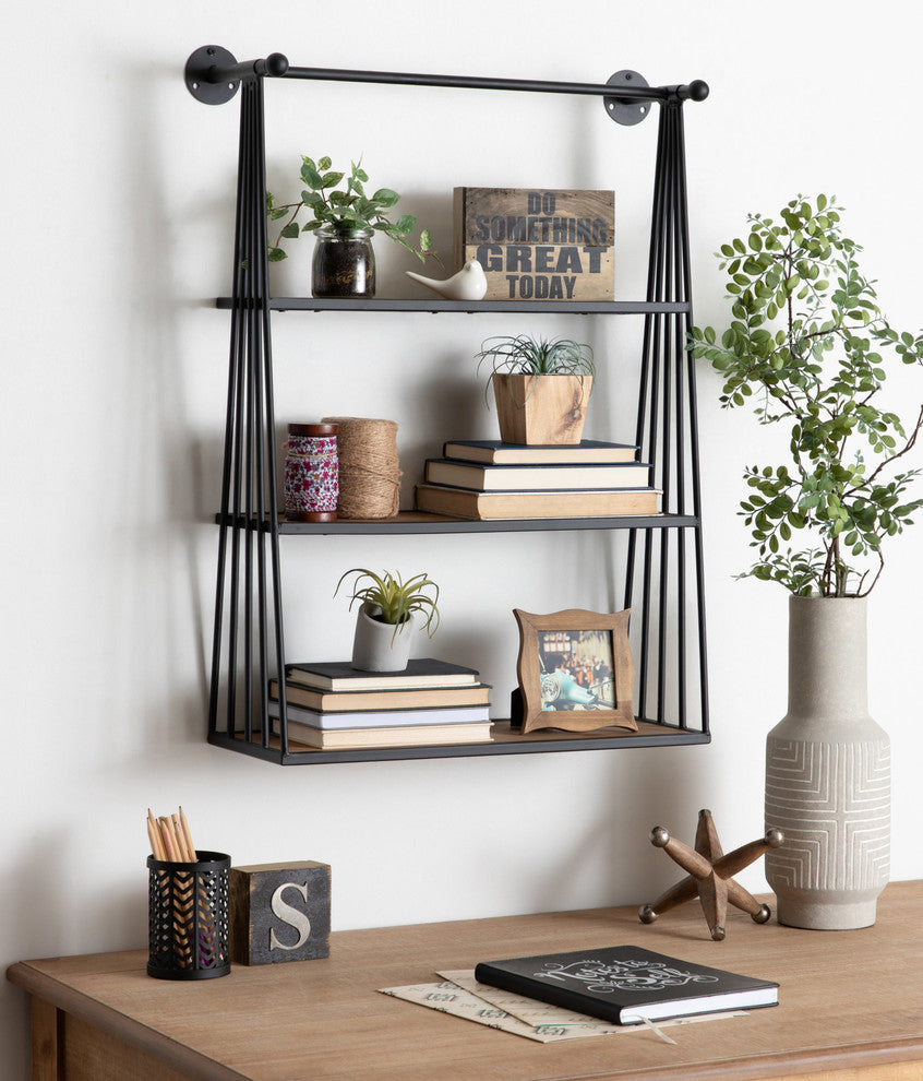 Nevin Wall-Mounted Hanging Shelf, Rustic Brown/Black 23x30