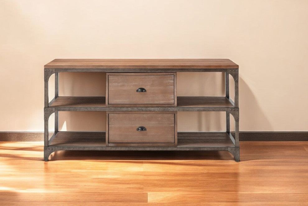 HomeRoots 60" X 20" X 30" Weathered Oak And Antique Silver Tv Stand