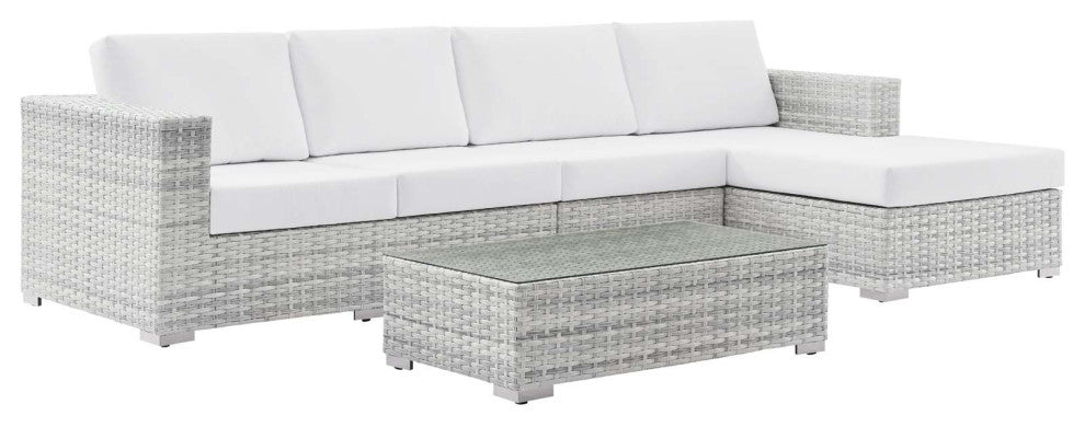 Lounge Sectional Sofa Chair Set, Rattan, Wicker, Gray White, Outdoor