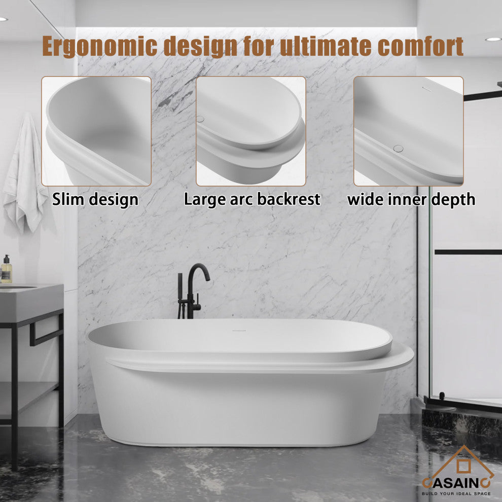 71in Solid Surface Freestanding Bathtub in Matte White