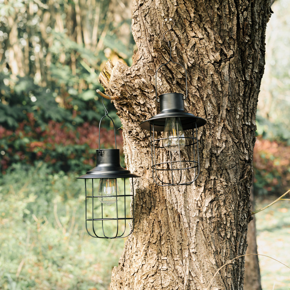Metal Wire Solar Powered Hanging Lantern, 2-Piece Set