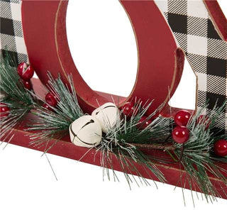 11.42" Christmas Wooden Plaid JOY Table Decor