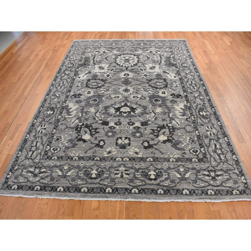 Gray Natural Colors Peshawar With Mahal Design Wool Hand Knotted Rug 9'1"x12'6"