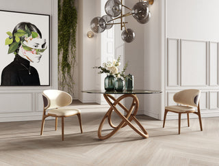 Modrest Mason Modern Round Glass and Walnut Dining Table