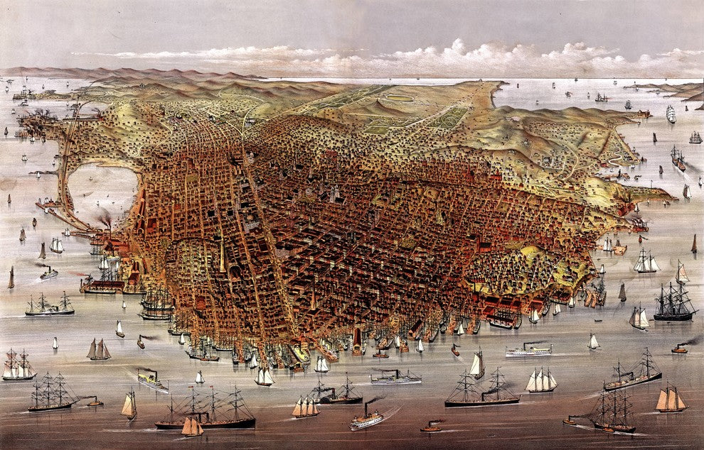 San Francisco, 1878 Wall Map Mural, Peel and Stick 3-Panel, 125"x80"