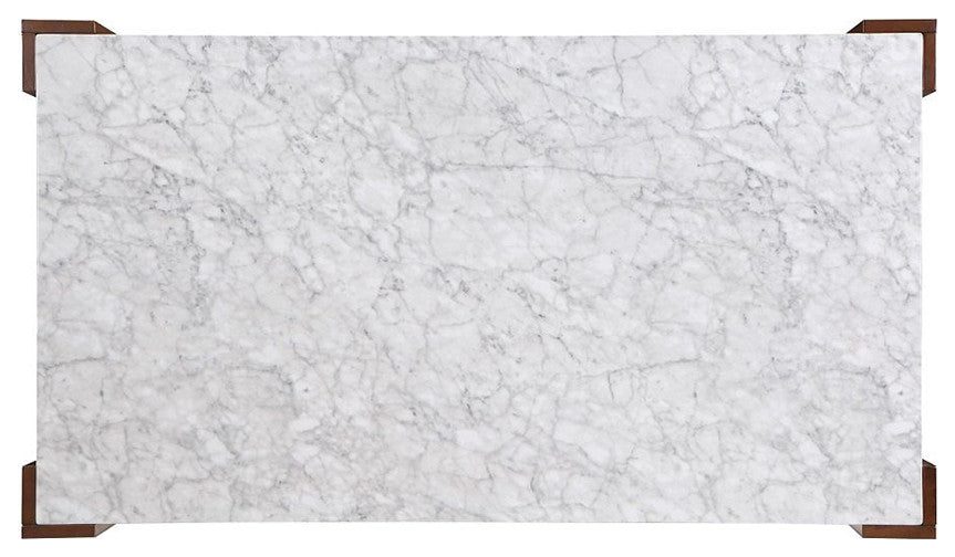 Rectangular Dining Table With Engineering Stone Tabletop, Brown