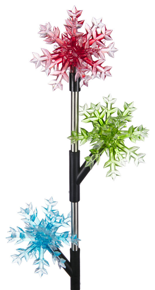 Solar 3-Tier Acrylic Snowflake Stakes with LEDs - Set of 2