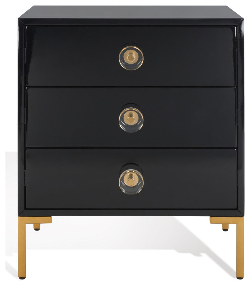 Safavieh Couture Lucian 3-Drawer Side Table, Black/Brass
