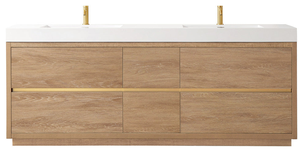 Huesca Bath Vanity, Integrated Sink Top, North American Oak, 84", Without Mirror