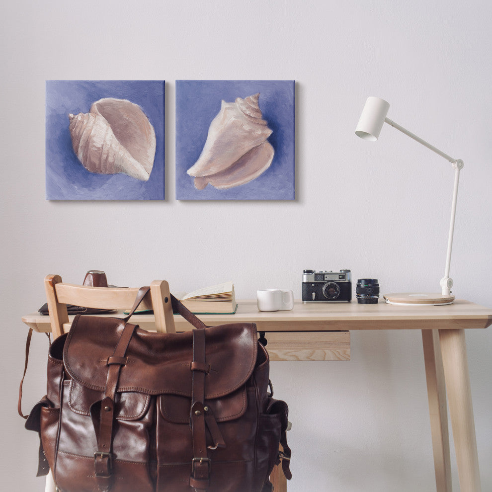Simple Classic Seashell Conch Still Life Painting, 2pc, each 17 x 17