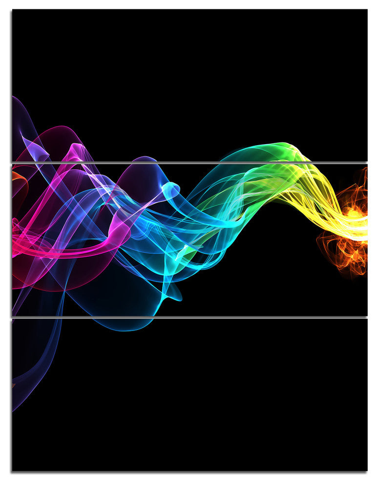 Abstract Ribbon Waves on Black, Abstract Canvas Wall Art Print, 28x36, 3 Panels