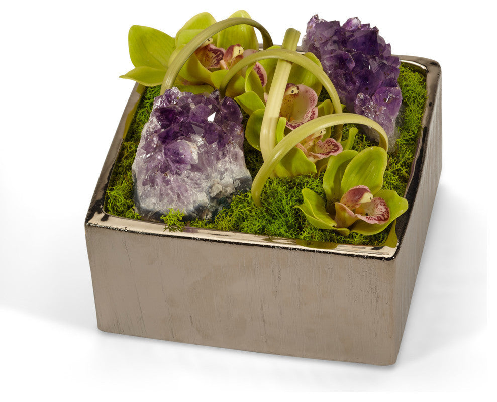 Orchid and Quartz in SIlver Square, Amehtyst