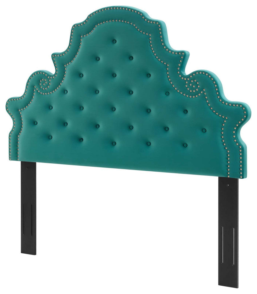Tufted Headboard, Full Queen Size, Velvet, Teal Blue, Modern Contemporary