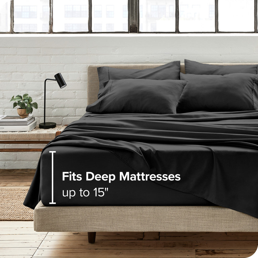 Bare Home 6-Piece Microfiber Sheet Set, Black, Queen
