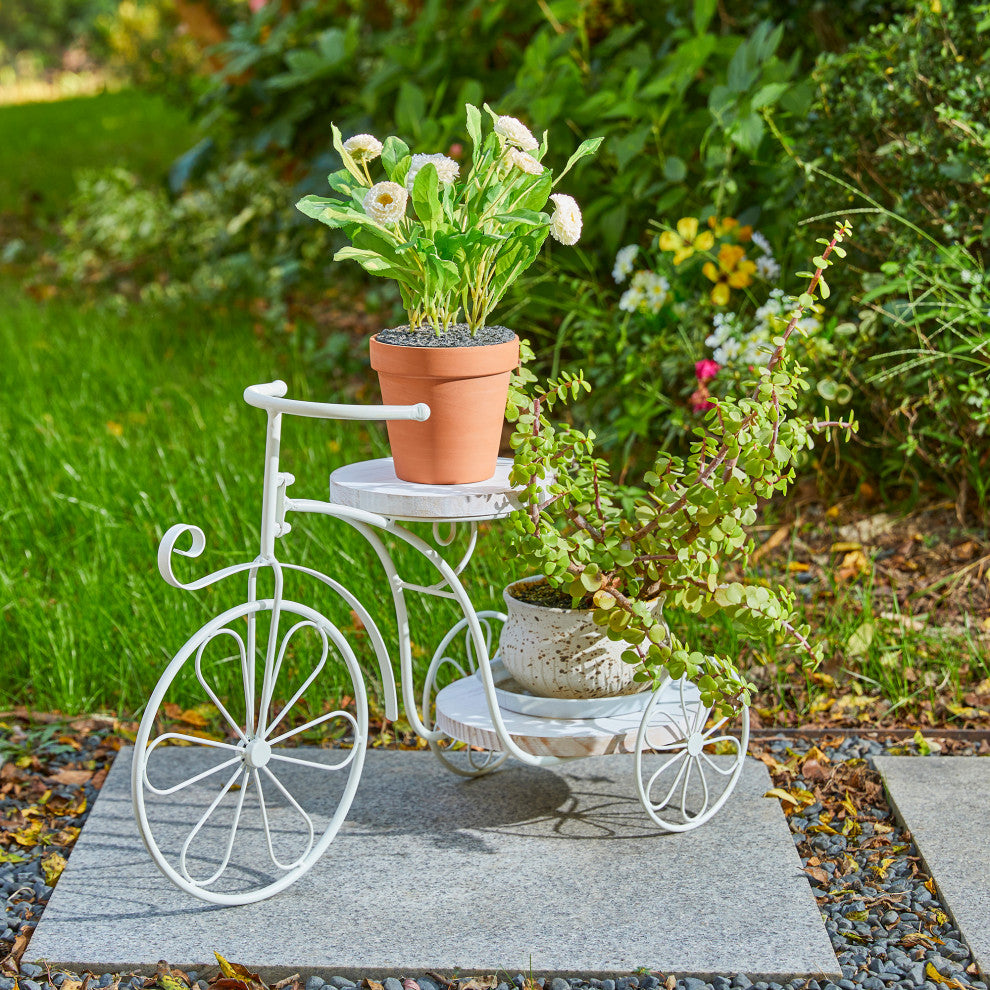 24"L Metal Tricycle Planter Stand, White