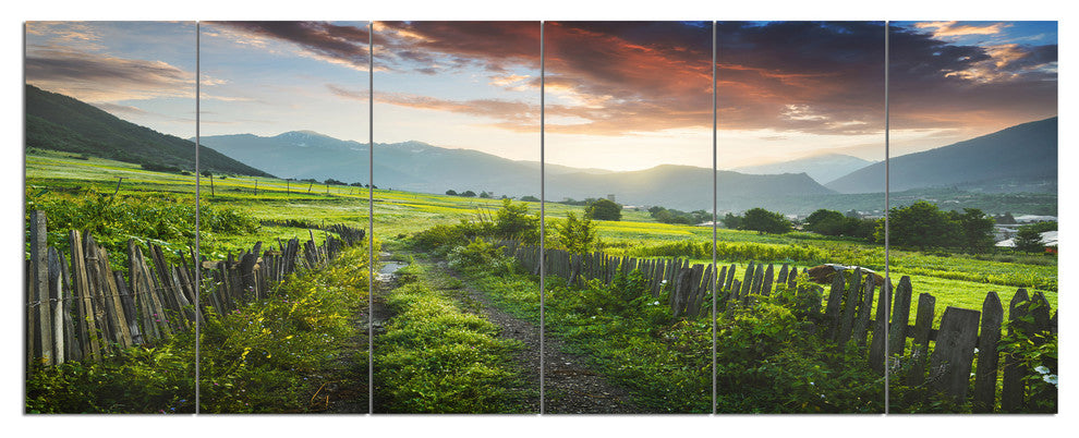 Green Georgian Mountain Valley, Landscape Canvas Art Print, 70"x28", 6 Panels