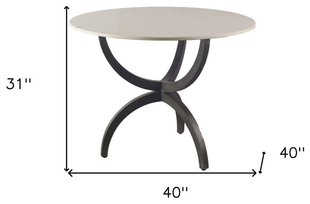 40" Off White And Black Rounded Marble/Metal 3-Leg Base Dining Table