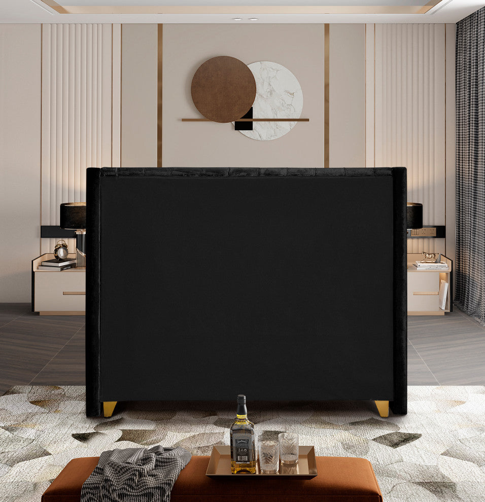 Barolo Velvet Upholstered Bed, Black, Full