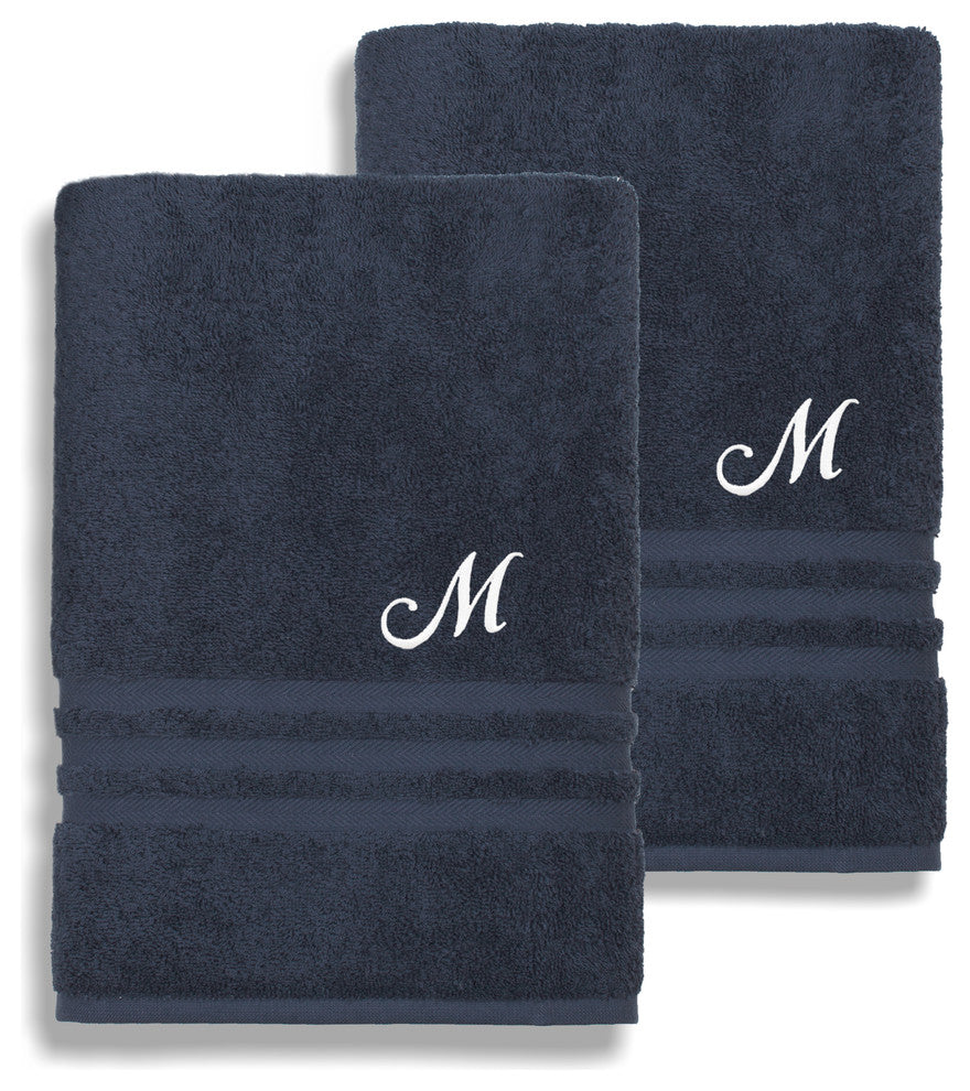 Denzi Bath Sheets With Monogrammed Letter, Set of 2, M