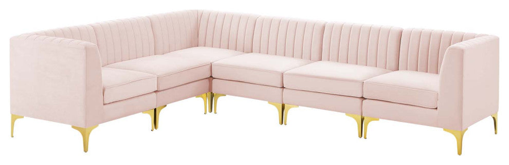 Tufted Sectional Sofa Set, Velvet, Pink, Modern, Living Lounge Hotel Hospitality