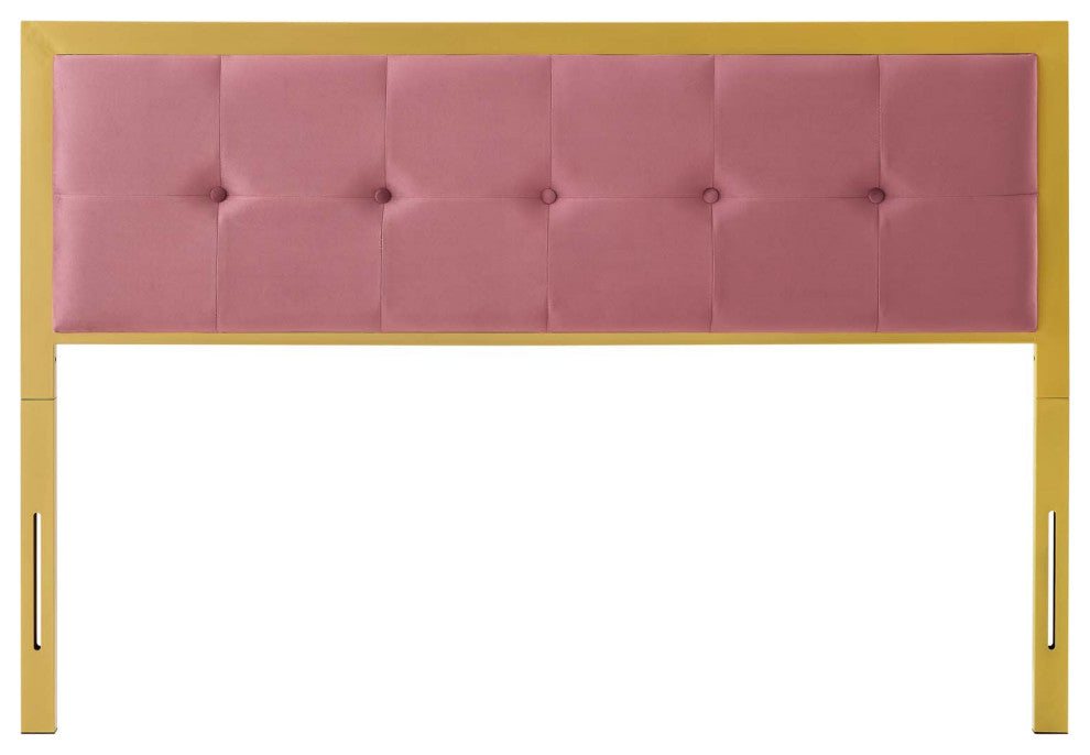 Tufted Headboard, Twin Size, Velvet, Metal Steel, Gold Pink, Modern Contemporary