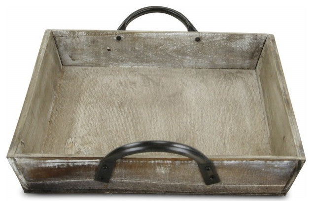 Wooden Serving Tray With Metal Handles