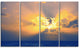 Scenic Yellow Sunset in Ocean, Oversized Landscape Canvas Art, 48"x28", 4 Panels