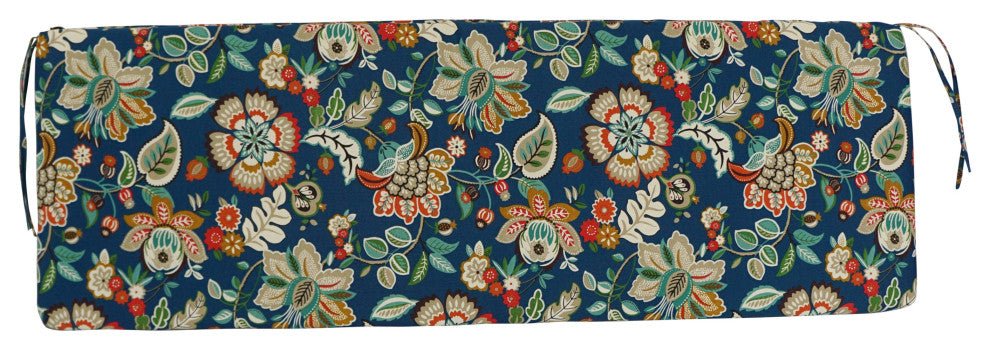 60"X19" Patterned Outdoor Spun Polyester Bench Cushion, Telfair Peacock
