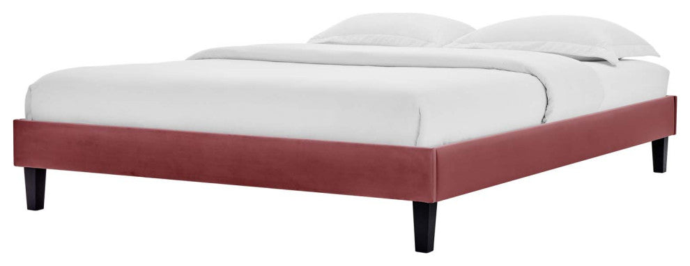 Platform Bed Frame, Queen Size, Velvet, Pink, Modern Contemporary, Bedroom