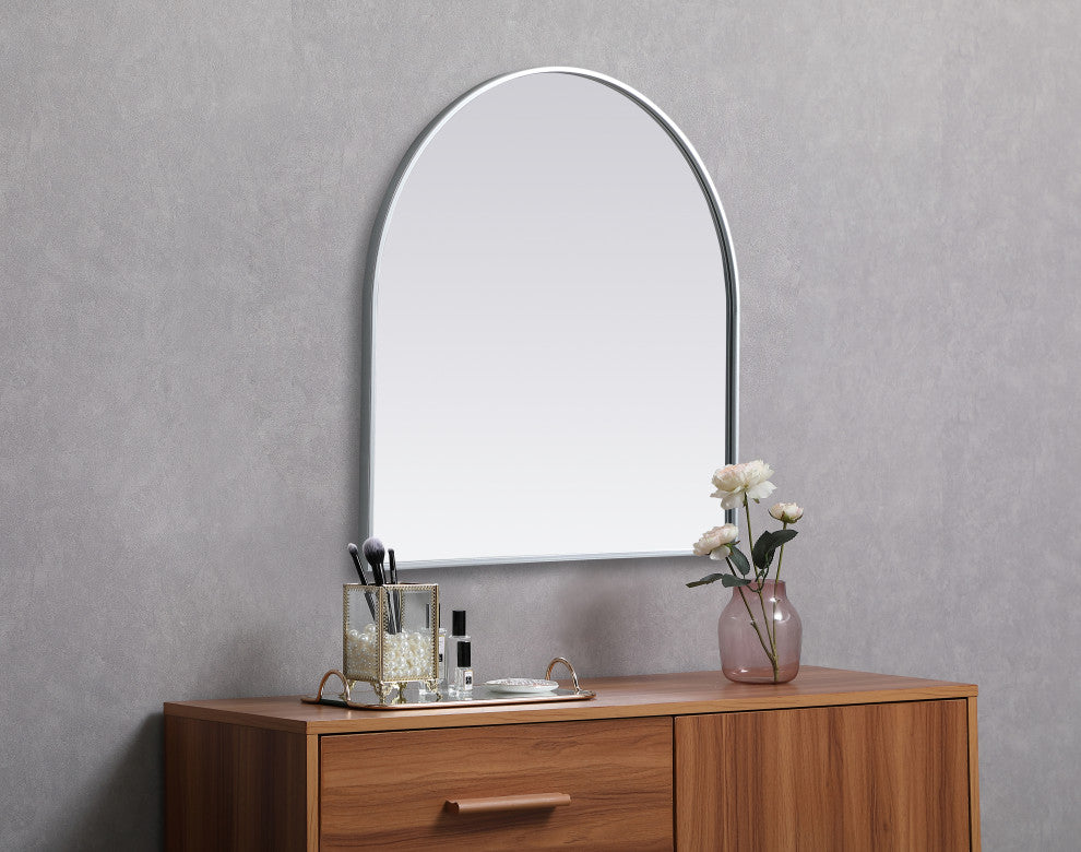 Metal Frame Arch Mirror 30X30 Inch, Silver