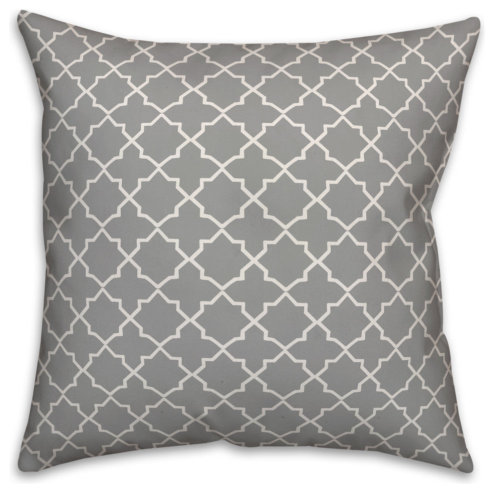 Gray and White Quatrefoil 18x18 Throw Pillow