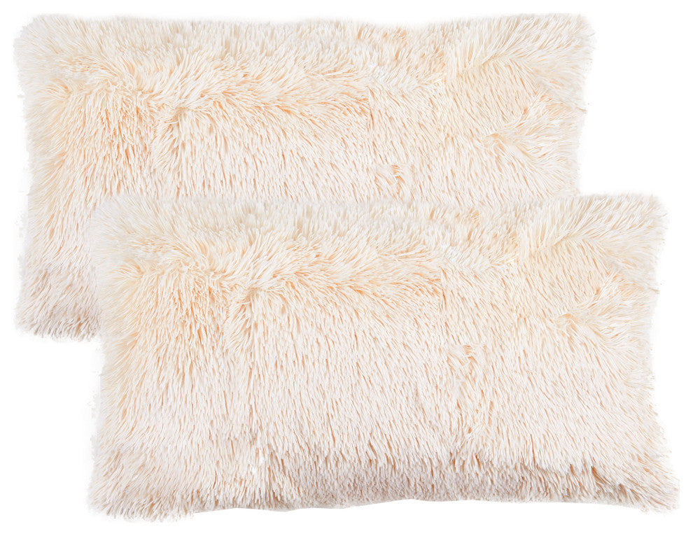 Shaggy Faux Fur Pillow Cover, Ivory, Set of 2, 14"x26"