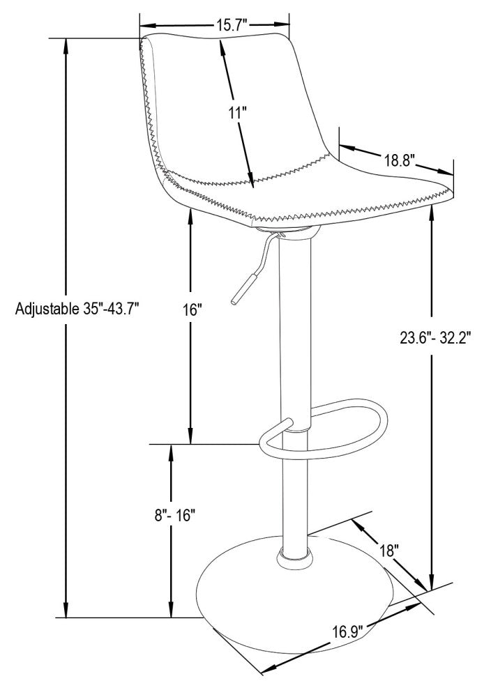 LeisureMod Tilbury Modern Adjustable Bar Stool With Footrest & 360-Degree Swivel