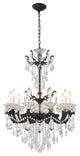 10-Light Satin Black Metal Chandelier With Clear Hanging Crystals