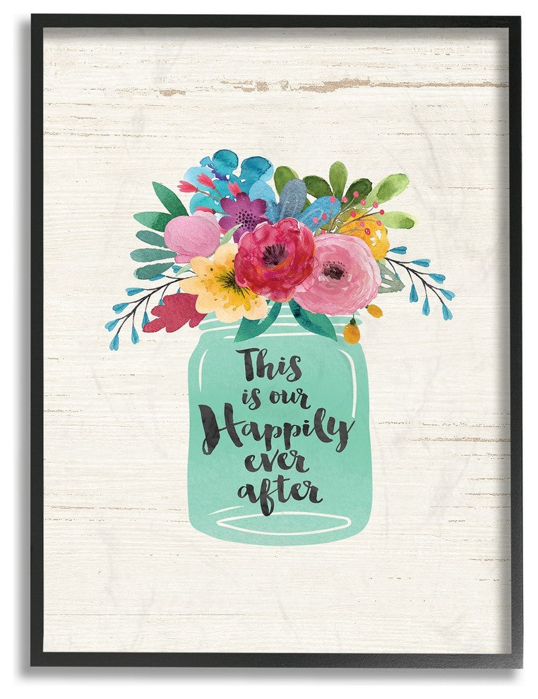 This Is Our Happily Ever After Flowers Jar White Wood Framed Giclee Art, 11"x14"