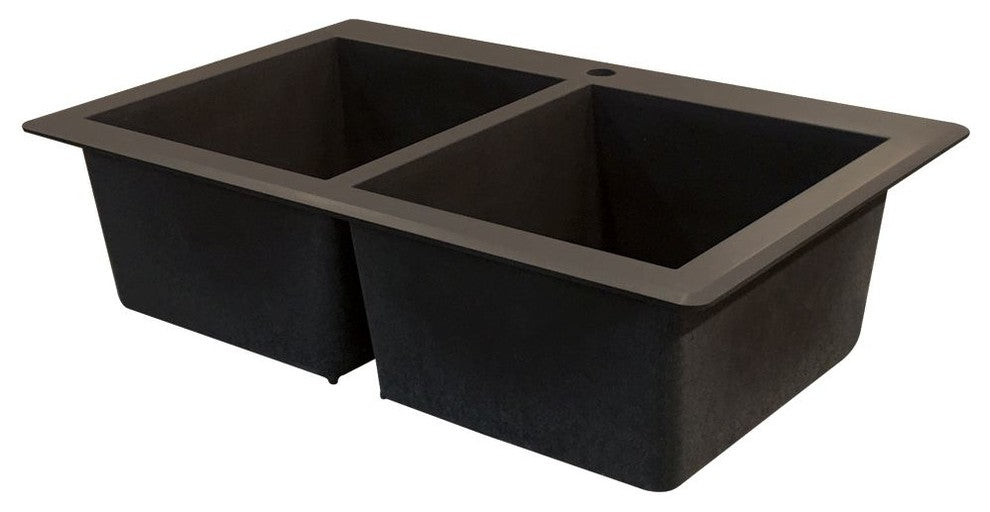 Radius 33" silQ Granite Double Bowl Kitchen Sink with 3 Holes in Espresso