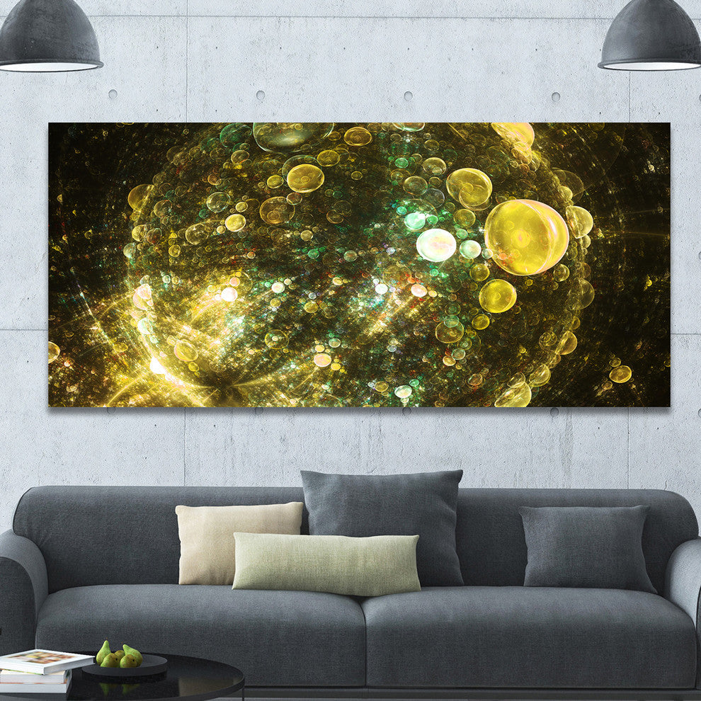 Yellow Spherical Planet Bubbles, Oversized Abstract Canvas Art Print, 60x28