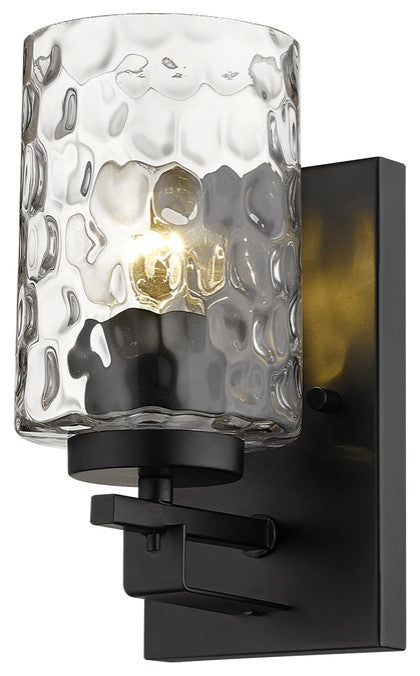 Black Metal and Pebbled Glass Wall Sconce