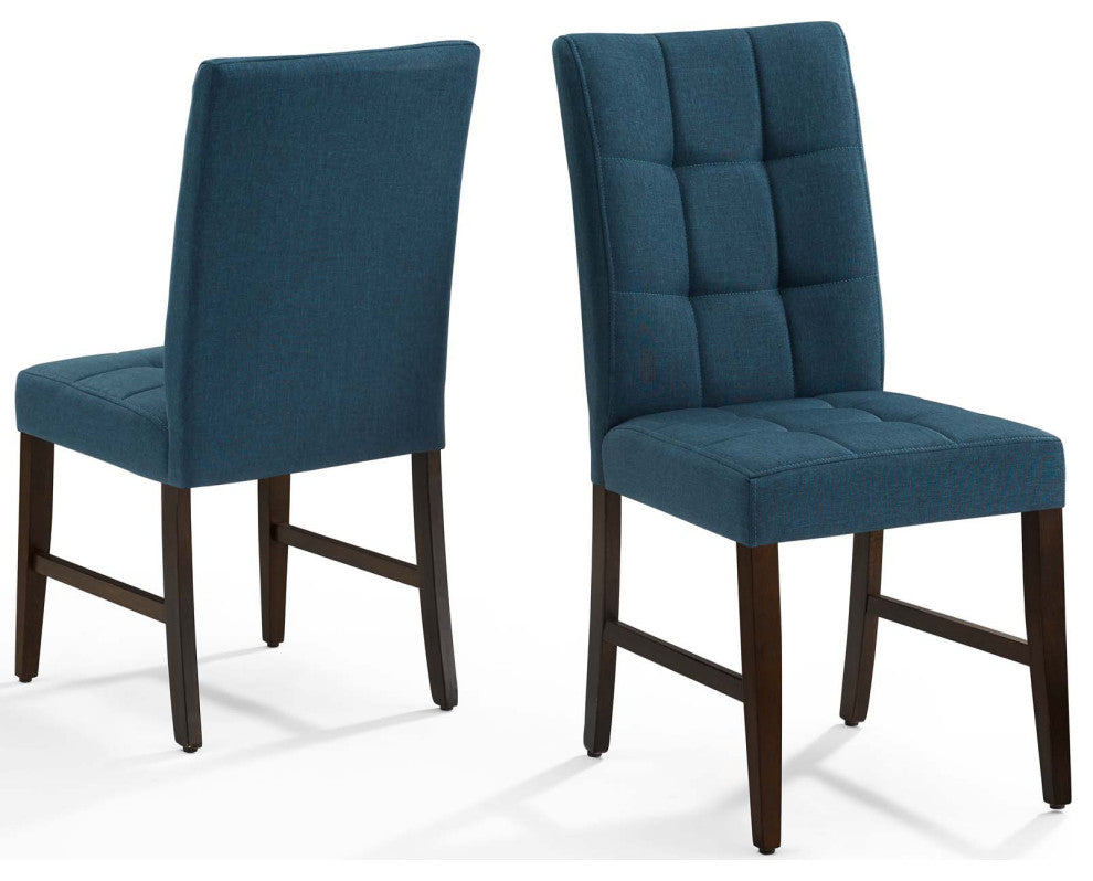 Tufted Side Dining Chair, Set of 2, Fabric, Wood, Blue, Cafe Bistro Restaurant