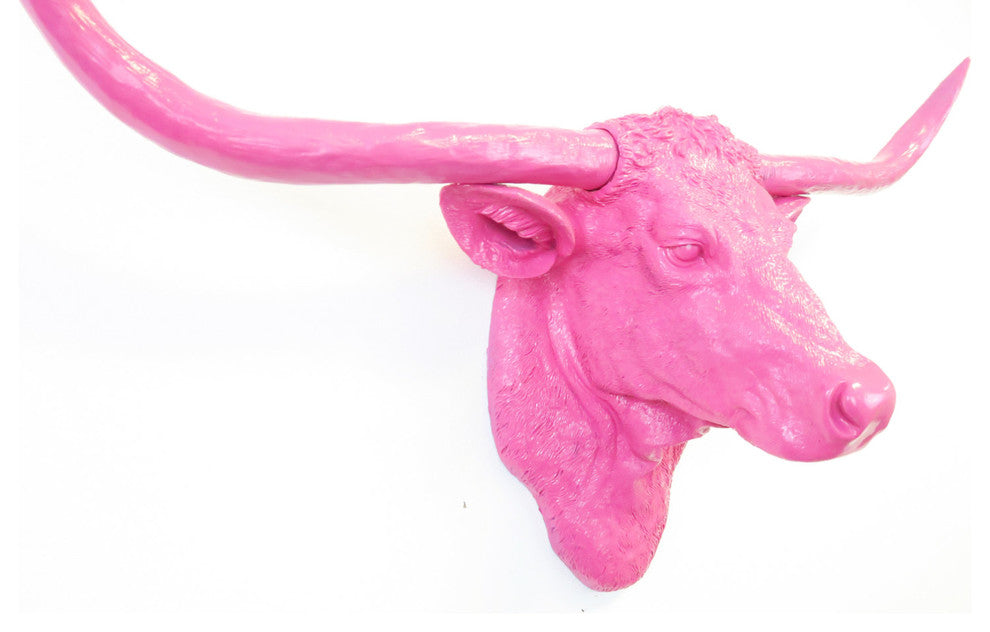 Faux Texas Longhorn Head Wall Decor, Hot Pink