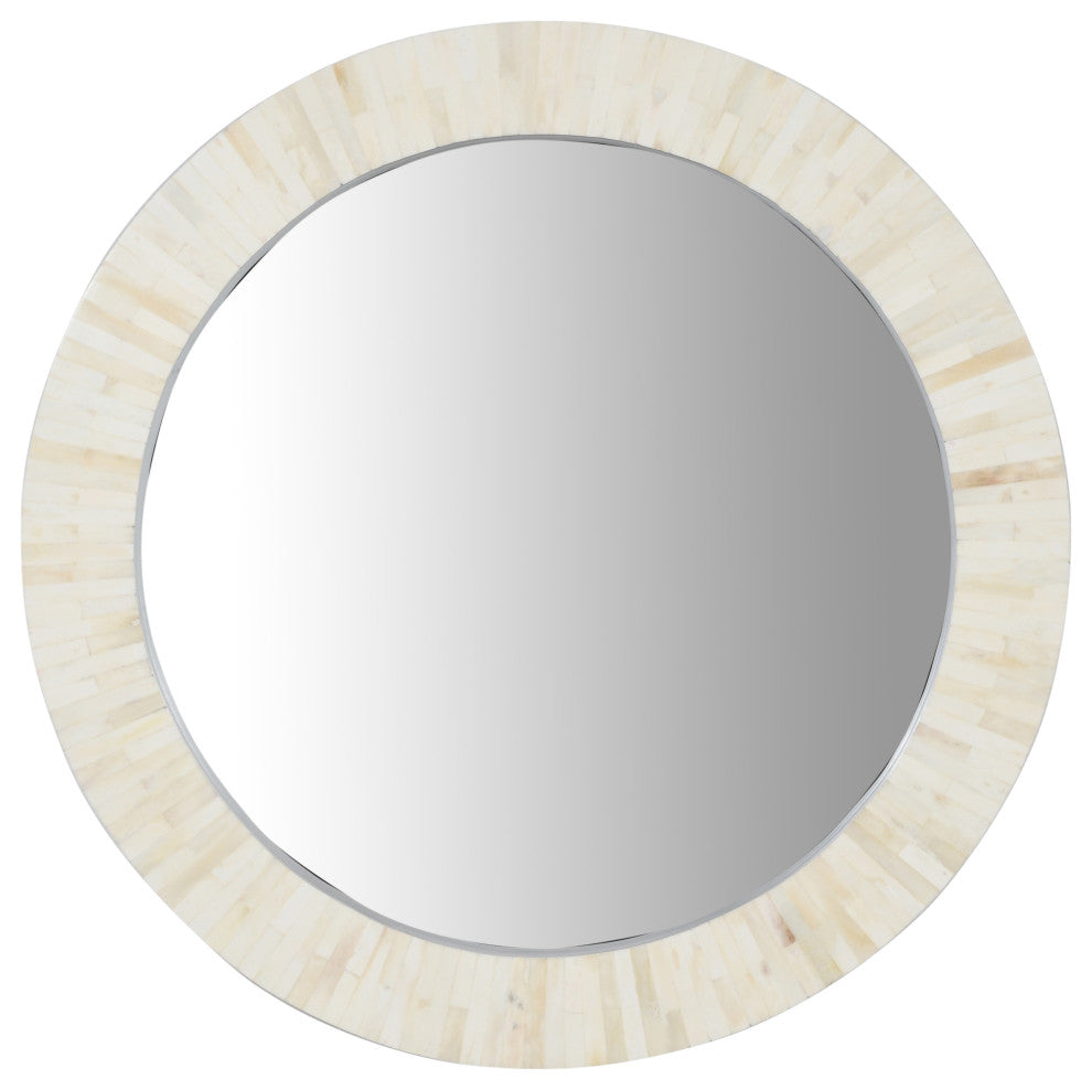 Edward Bone Inlay Round Mirror, 26"