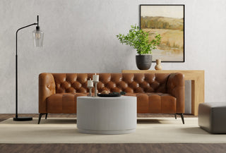 Krissa 30" Round Mango Wood Coffee Table, Whitewash