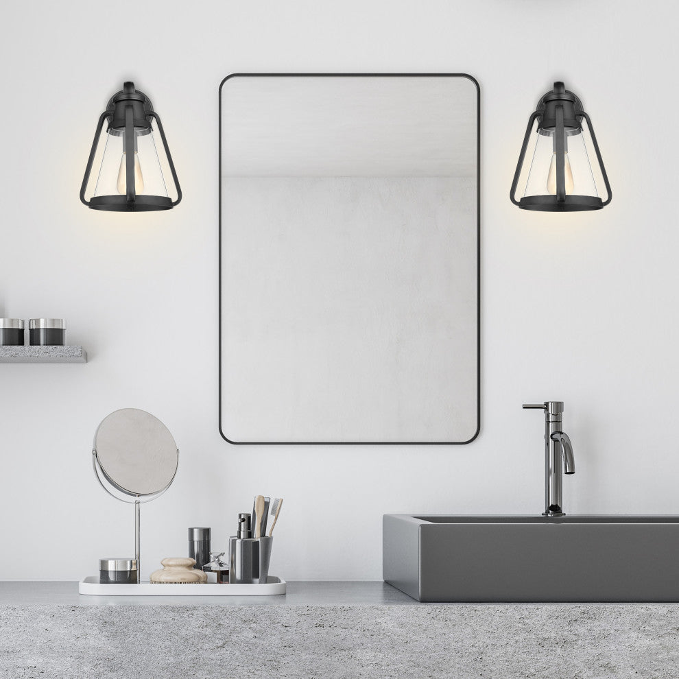 Everett 1-Light Large Wall Sconce, Matte Black With Clear Glass