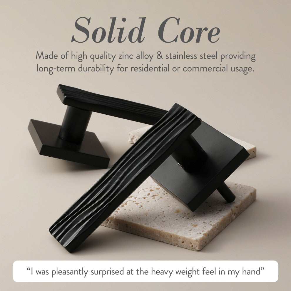 Modern Heavy Duty Designer Interior Door Lever - Ridge Collection, Matte Black, Passage Right Hand