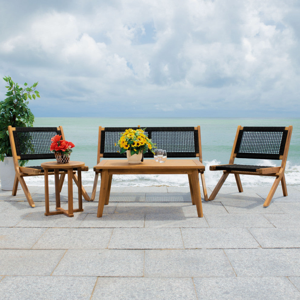 Safavieh Kobina 5 Piece Outdoor Living Set, Natural/Black Rope