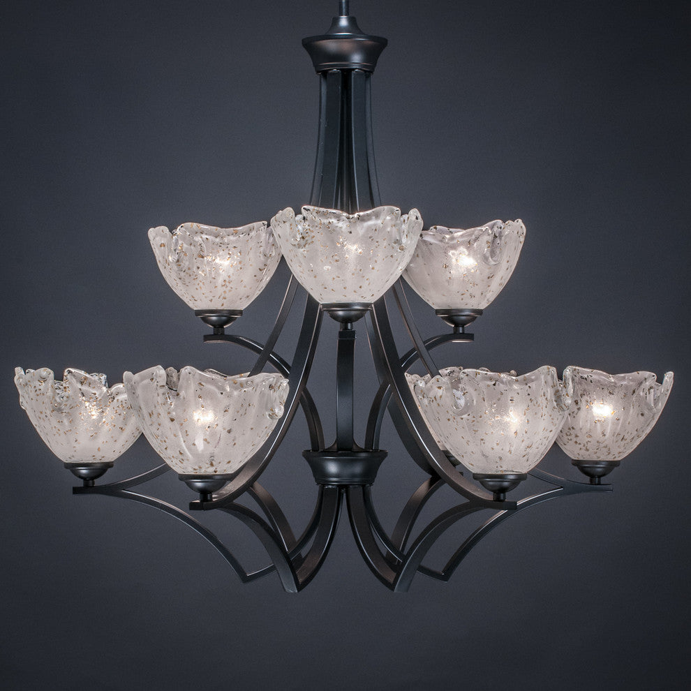 Zilo 9 Light Chandelier, 7" Gold Ice Glass