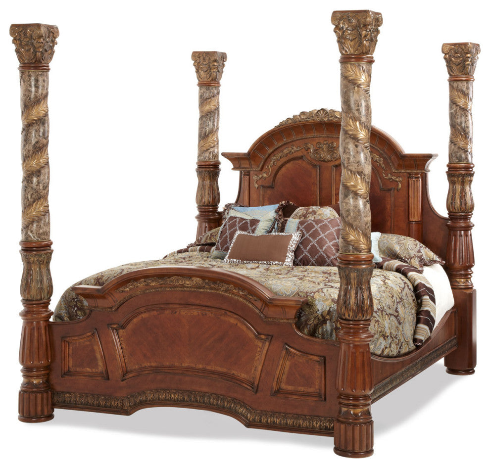 AICO Furniture Villa Valencia 3-Piece California King Poster Canopy Bedroom Set