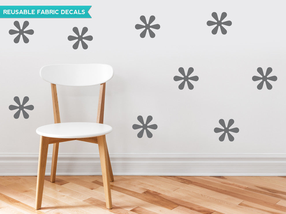 Flower Fabric Wall Decals, Set of 9 Flowers, Charcoal