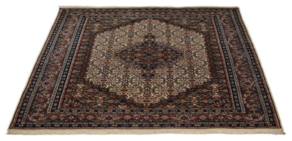 Hand Knotted Nir Wool Area Rug Oriental Cream